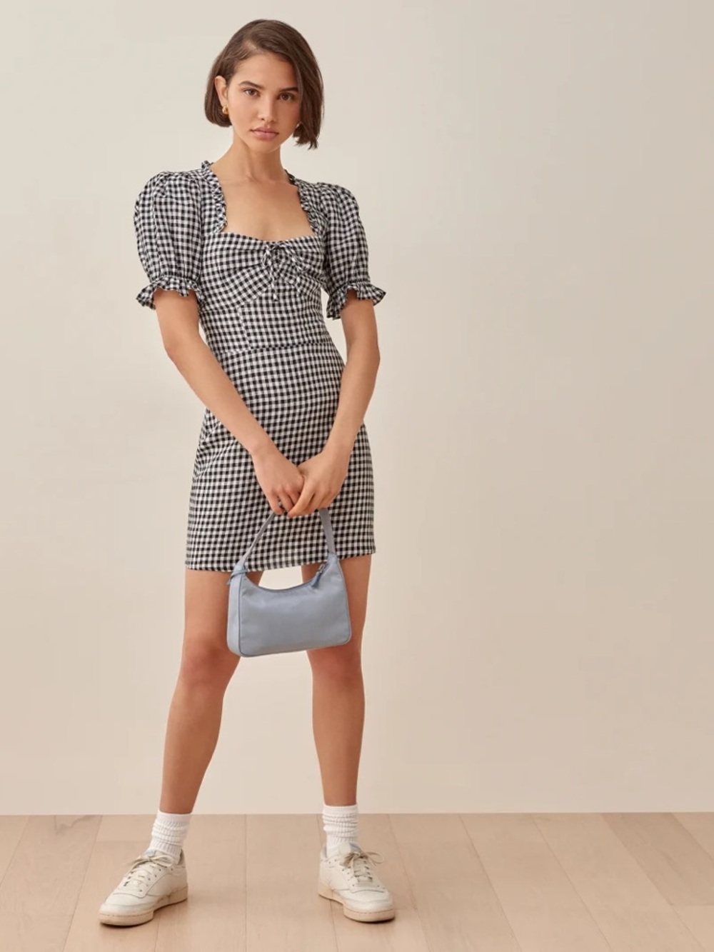 Reformation Black and White Gingham Mini Dress - Picture 2 of 4